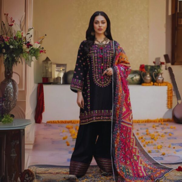 Black Phulkari Embroidered Shalwar Kameez – Festive Traditional Wear for Women