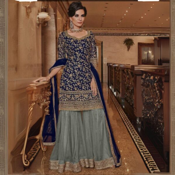 Royal Blue Embroidered Pakistani Gharara Set – Formal & Festive Wear