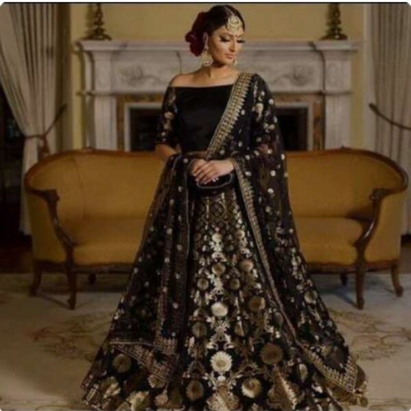 Black and Gold Velvet Bridal Lehenga – Regal Pakistani Wedding Dress