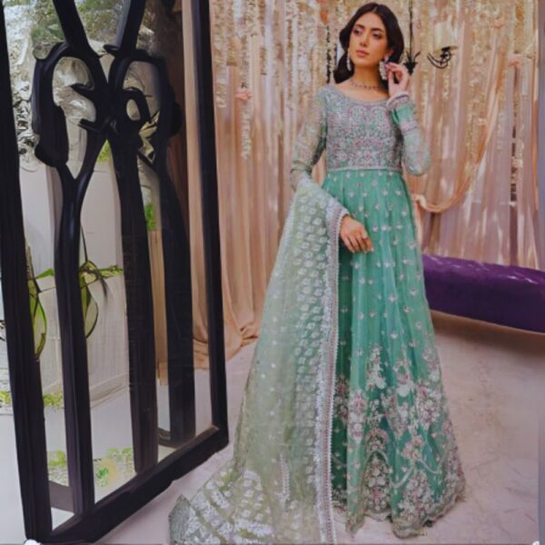 Stunning Embroidered Teal Maxi Dress with Dupatta