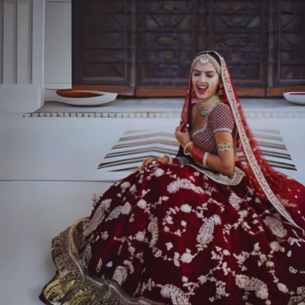 Luxury Maroon Velvet Bridal Lehenga – Traditional Elegance for Weddings